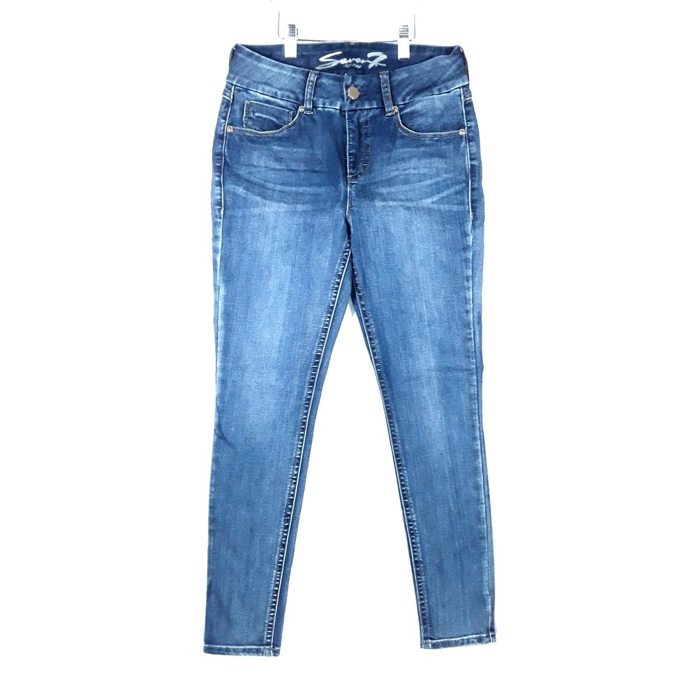 Seven7 Womens Blue Skinny Jeans 8 Mid Rise Y2K Embroidered Pocket Denim Grunge